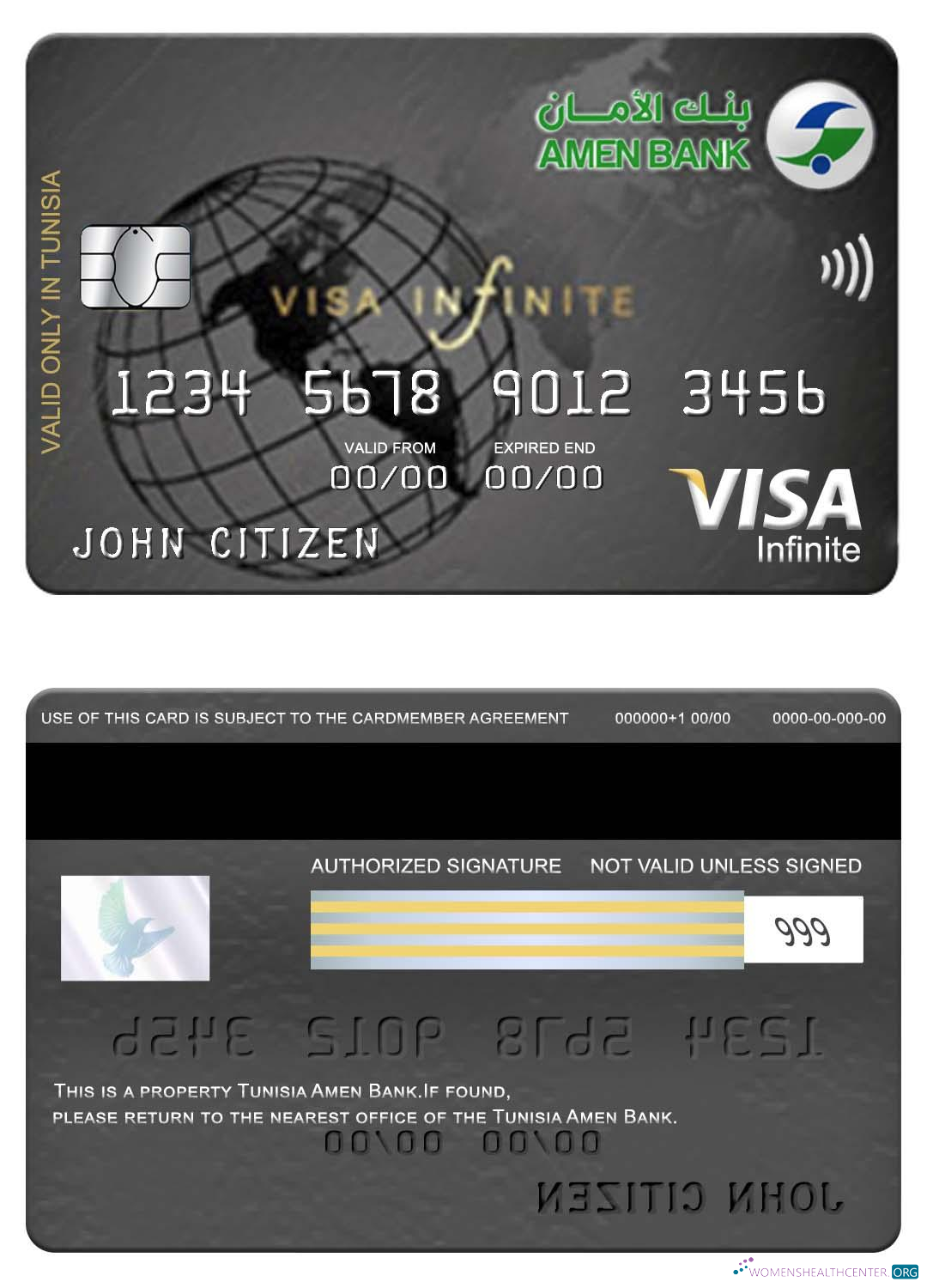 Download Tunisia Amen Bank infinite visa card Photoshop template